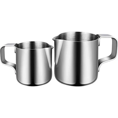 Imagen de Jarra de Leche, Leche Espuma Jarra, Acero Inoxidable 150ml / 350ml Café Cero Taza Espumador y Latte para Capuchino (Plata)