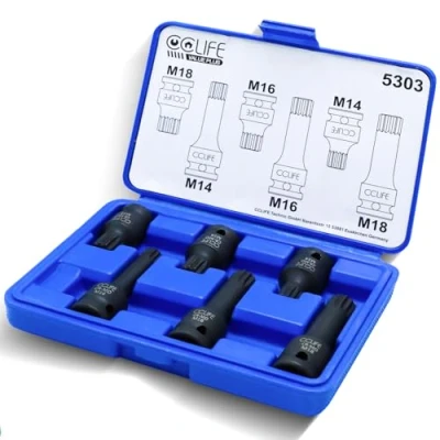 Imagen de CCLIFE 6PCS Juego de puntas vaso impacto 1/2&#039; dentado múltiple interior (para XZN) M14 M18