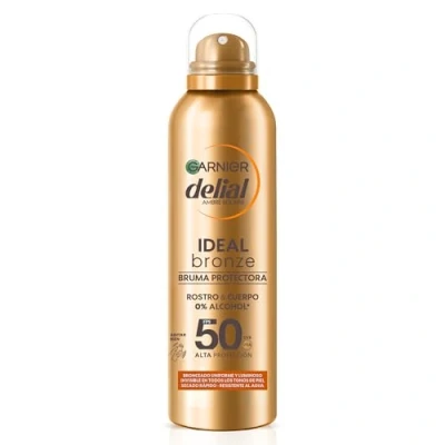 Imagen de GARNIER DELIAL Bruma Solar Bronceadora Alta Protección FPS50 Secado Rápido Para Cuerpo Y Rostro, Muy Resistente Al Agua sin Alcohol 150 ml