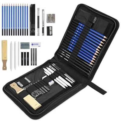 Imagen de Juego de Lápices Dibujo Profesional 33 Pcs Kit para Boceto, Perfecto Artistas y Principiantes, Incluye Carbón Goma Borrar Palo