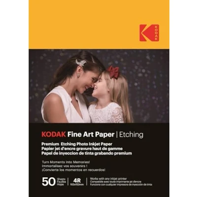 Imagen de KODAK Fine Art Paper/Etching Pack de 50 hojas papel fotográfico texturizado Tamaño 10 x 15 cm (A6) Acabado mate efecto grabado 210 gsm Compatible con cualquier impresora