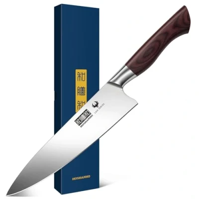 Imagen de HOSHANHO Cuchillo de Cocina 20cm, Profesional Chef Japoneses Acero Inoxidable Alto Carbono, Súper Afilado Mango Madera