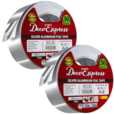 Imagen de DECO EXPRESS Cintas Adhesivas de Aluminio Alta Temperatura, Cinta Adhesiva 10m, 25m, 50m x 45mm, Resistente al Calor, Impermeable, Aislamiento (50 M, 2 Piezas)