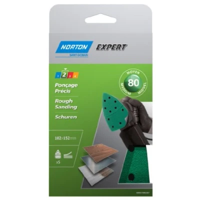 Imagen de Norton Expert Juego de 5 hojas lija perforadas (autoadhesivas, 102 x 152 mm, grano 80)