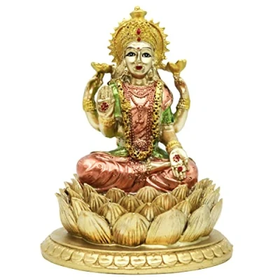 Imagen de BangBangDa Estatua de la Diosa hindú Laxmi Lakshmi Escultura Dios Indio Oficina en casa Templo Mandir Puja Artículos India Idol Figura Murti Pooja Decoración Diwali Regalos Yoga Zen