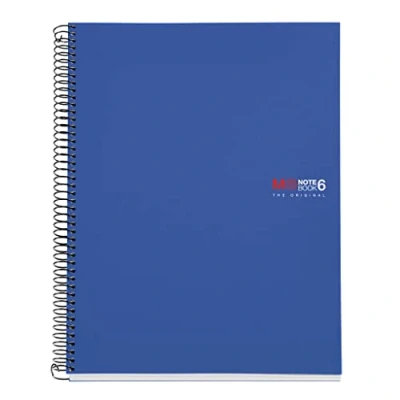 Imagen de Miquelrius Cuaderno A4 Notebook The Original, 6 franjas de colores, Cubierta polipropileno opaco, Tamaño 210 x 297 mm, 4 Taladros, 150 Hojas 70 g/m², Cuadrícula 5 Color Azul