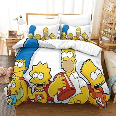 Imagen de Juego De Funda Nórdica De,3D Simpson Estampado Edredón Microfibra, Suave Y Transpirable, 3 Piezas con Cremallera Ropa Cama para Niños Adultos Single（135x200cm）