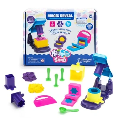 Imagen de Learning Resources Playfoam Magic Sand Reveal, juguete sensorial para niños, 3+, 3 libras (más de 1,3 kg) arena juego, 4 colores, 11 herramientas, no se seca, crea cortes y revela tus diseños