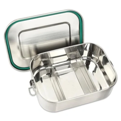 Imagen de Schramm® Fiambrera de acero inoxidable seleccionable 800, 1200, 1400 o 2200ml con compartimentos incl. 2 separadores Caja metálica cierre licor, Talla:1700 ml