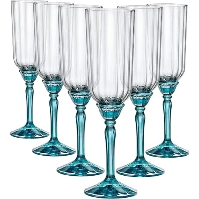 Imagen de Bormioli Rocco 6X Azul 210ml Florian Flautas Champán Reutilizable Prosecco Vino Boda Hacer Fiesta Bebiendo Vasos Set Regalo