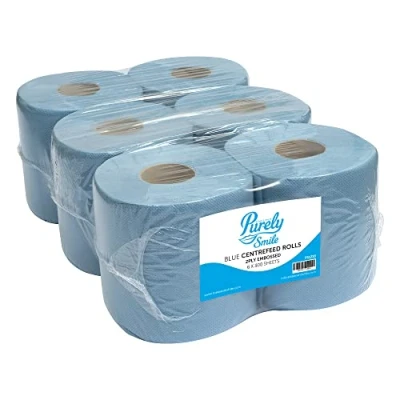 Imagen de Blake &amp; White Purely Smile Rollos de alimentación central, 2 capas, 300 hojas, color azul, paquete 6