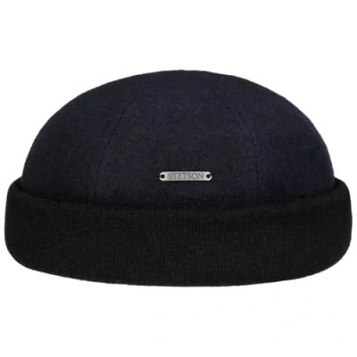 Imagen de Stetson Gorra Docker Sparr Hombre Made in The EU Forro Polar Beanie de Lana Gorro con Vuelta Vuelta, Docker, Forro, otoño/Invierno M (56 57 cm) Azul Oscuro