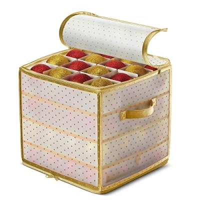 Imagen de Caja de almacenamiento para bolas Navidad (64 bolas) Contenedor decoraciones navideñas 64 adornos, bolsa adornos 4 capas y