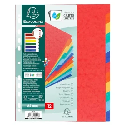 Imagen de Separador exacompta cartulina simil prespan juego de 12 separadores din a4+ multitaladro colores vivos