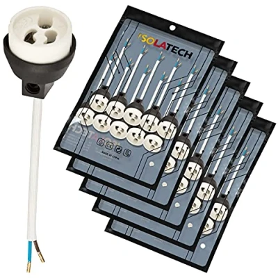 Imagen de ISOLATECH GU10 protección contra incendios zócalos de cerámica con casquillos cobre engarzado VDE RoHS 230 250 Volt 2A max.100W 0,75mm 2 cables LED Halógeno (aquí: 50 piezas)