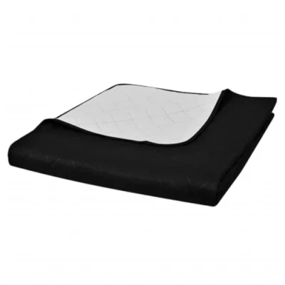 Imagen de vidaXL Colcha de Cama Reversible Acolchada Doble Cara Negro/Blanco 170x210 cm