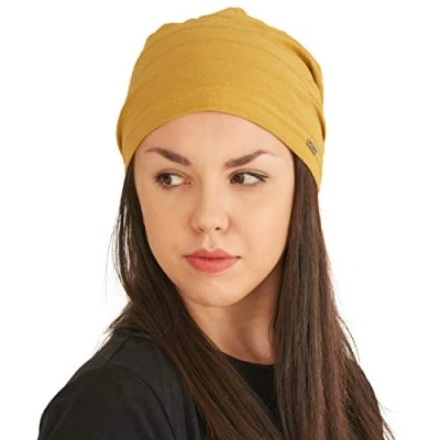 Imagen de CHARM Mujer Hombre Gorro de Verano Ligeras Sombrero Slouchy Beanie 100% Algodón Oncologico Elastico Mustard M