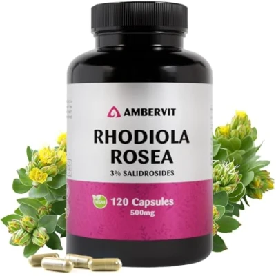 Imagen de Rhodiola Rosea 500mg 120 cápsulas Extracto de raíz con 3% salidrósido Rodiola Capsulas sin rellenos artificiales, alérgenos Ambervit