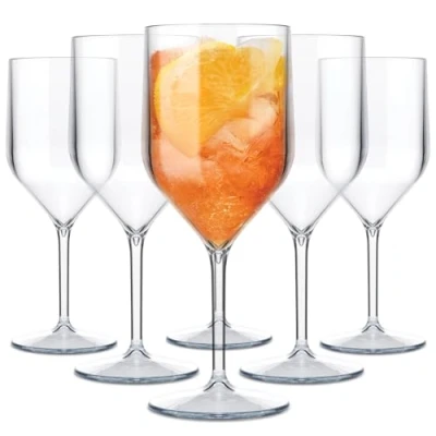Imagen de TUNDRA Juego de 6 copas croiser 25 cl irrompibles, SAN (plástico rígido), sin bisfenol A, reutilizables y aptas para lavavajillas, vino, champán (transparente)