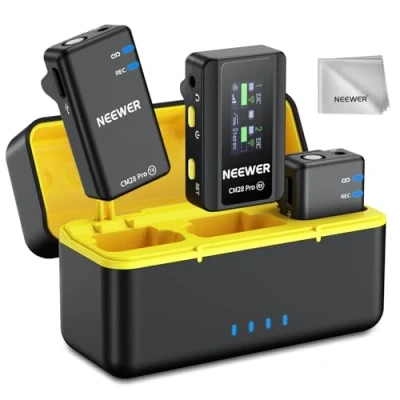 Imagen de NEEWER CM28 Pro Micrófono Solapa Inalámbrico + Estuche &amp; Paño Limpieza, con Cancelar Ruido y 9H Grabación, Compatible iPhone iPad USB C Android Phone Camera PC Laptop Computer