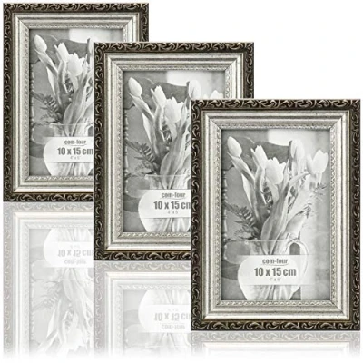Imagen de com four® 3X Marcos de Fotos 10 x 15 cm para Las más Hermosas Marco Elegante e instantáneas favoritas Aspecto Antiguo Shabby Chic