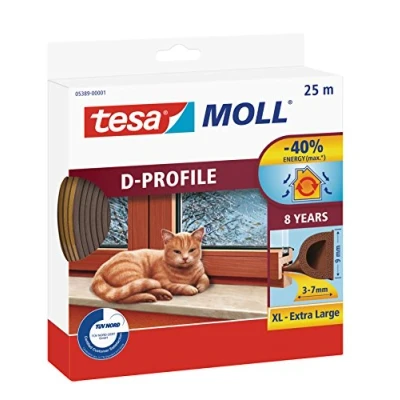 Imagen de Tesa 05389 00001 00 Moll Bandas burlete para puertas y ventanas, color marrón, 25 m x 9 mm
