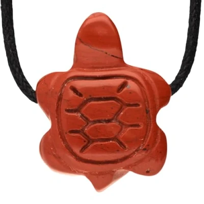 Imagen de Lebensquelle Plus colgante de tortuga Jaspe rojo, animales piedras preciosas, tortuga, perforado con cinta algodón, Acero inoxidable,