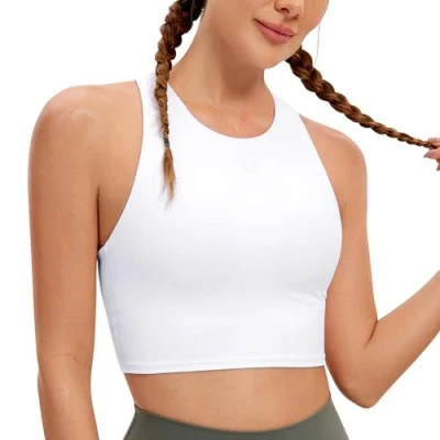 Imagen de CRZ YOGA Butterluxe Mujeres Y Espalda Elevado Cuello Palangre Sostén Deportivo Acolchado Cultivo Tanque Tops Blanco 44