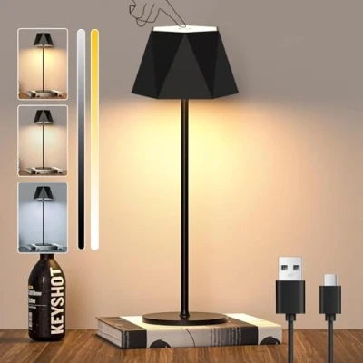 Imagen de Lámpara de Mesa Inalámbrica LED con Batería Táctil Regulable, Escritorio Recargable USB C, IP44 Impermeable al Aire Libre, 5600mAh, Negro