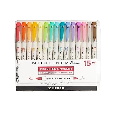 Imagen de Zebra Pen rotulador Mildliner de doble punta biselada y fina, 15 unidades, colores surtidos