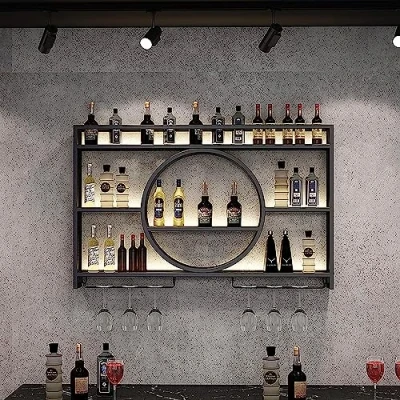 Imagen de Botellero De Hierro Estilo Industrial,Enfriador Vino Montado En La Pared,Botellero Almacenamiento Multifuncional,Estante Exhibición Vidrio Vino,Soporte para Copas (Size : 10