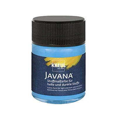 Imagen de KREUL 91964 Javana pintura para tejidos claros y oscuros, bote 50 ml azul claro, color brillante a base de agua, carácter pastoso, estampar estarcir