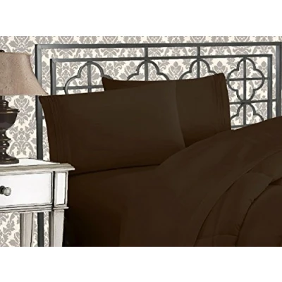 Imagen de Elegant Comfort Juego de sábanas Microfibra Lujoso 1500 Hilos Hotel, Tres líneas Bordadas, 4 Piezas, Resistente a Las Arrugas y decoloración, King, Marrón Chocolate