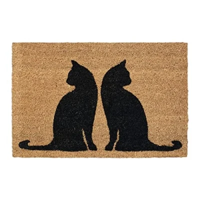 Imagen de Relaxdays Felpudo Coco, Diseño con Gatos, 40x60 cm, Antideslizante, Resistente, Alfombra Puerta Entrada, Natural y Negro