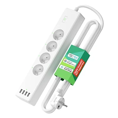 Imagen de Regleta conectada (Tipo E), 16A WiFi Compatible con Alexa, Google Home y SmartThings, Multitoma programable (4 Tomas de CA 4 Puertos USB) función Tiempo Control Remoto