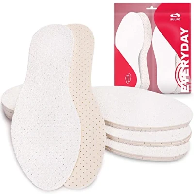 Imagen de SULPO 4 pares de suelas algodón rizo con amortiguación látex, plantillas contra el sudor para pies frescos, desodorantes hombre y mujer, color Blanco, talla 38