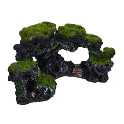 Imagen de relaxdays Decoración Acuario Roca, Piedra Decorativa, Escondite, Adorno Rocoso, 1 Ud, Poliresina, 8,5x17cm, Negro Verde, Polirresina, 8.5 x 17cm