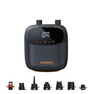 Imagen de AIRBANK Bomba de Aire eléctrica Sup con batería The Buffer Pro, Recargable Doble Etapa Apagado automático para Tabla Remo, lámina ala y Cometa, Tienda campaña, colchón