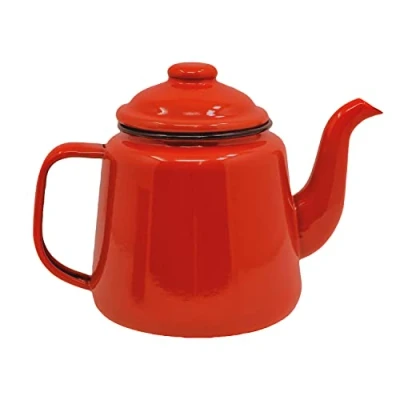 Imagen de Tetera esmaltada con asa y tapa, 14 cm, 1,5 L, tradicional para servir, camping, color rojo