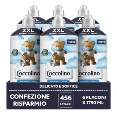 Imagen de Coccolino suavizante concentrado delicado y suave, para lavadora, hipoalergénico dermatológicamente probado, formato XXL hasta 456 lavados, 6 unidades de 1750 ml