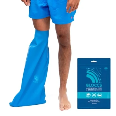 Imagen de Bloccs Funda impermeable para pierna escayolada, natación, ducha y baño. Protector estanco #ASL74 corta Unisex Adulto Azul