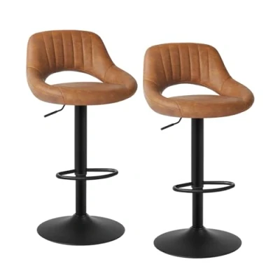 Imagen de EUGAD Taburete de Bar con Respaldo Diseño Juego 2 Bistro Giratorio 360Ajustable Altura Cuero Sintético Marrón 0667BY