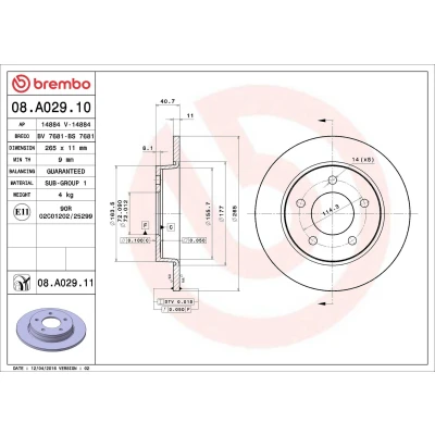 Imagen de BREMBO 08.A029.10 Disco de freno 265 11 5 macizo MAZDA: 3 Hatchback, Berlina,