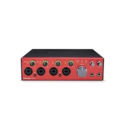 Imagen de Interfaz de audio USB Clarett+ 4Pre Focusrite para artistas. Los cuatro preamplificadores micrófono con distorsión y ruido bajos aportan un sonido real