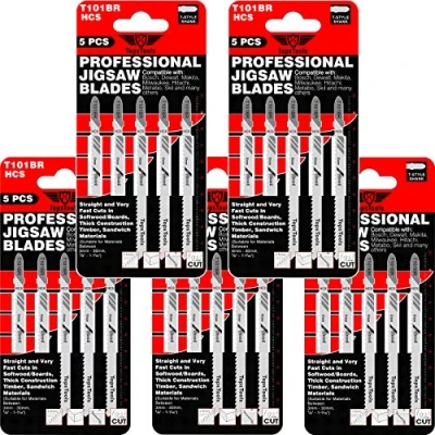 Imagen de 25 hojas de sierra calar corte inverso TopsTools T101BR compatibles con Bosch, Dewalt, Makita, Milwaukee y muchos más