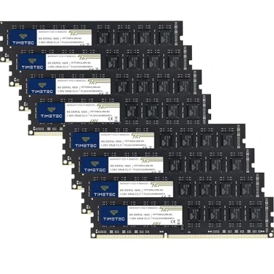 Imagen de Timetec Kit de 64 GB (8 x 8 GB) DDR3L/DDR3 1600 MHz (DDR3L 1600) PC3L 12800 / PC3 sin ECC búfer 1.35V/1.5V CL11 2Rx8 Dual Rank 240 Pin UDIMM Memoria RAM (SDRAM) Actualización del módulo