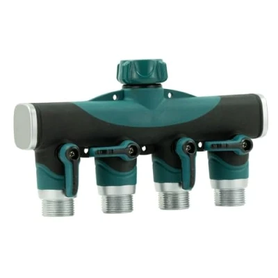 Imagen de TERRE JARDIN Conector de Manguera jardín 4 vías con válvula Corte Agua