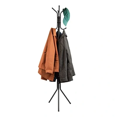 Imagen de Mind Reader Perchero para abrigos, árbol de pasillo, independiente, perchero, sombrero, chaqueta, bolso, metal, 14.75 pulgadas largo x 16.5 ancho 69 alto, negro