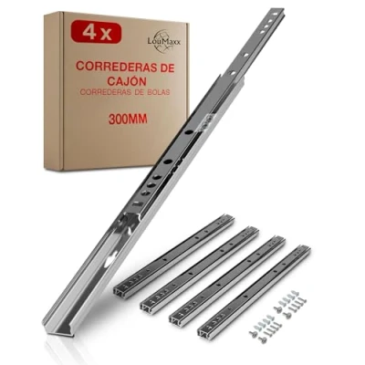 Imagen de LouMaxx Juego de 4 rieles para cajones con ranura 27 mm, sistema extracción parcial mm