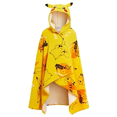 Imagen de Serviette à Capuche Pikachu 100% Coton Enfants Oreilles 3D Déguisement Poncho de Plage Bain Enveloppe Natation